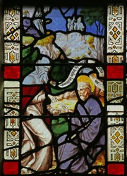 Vitrail représentant la Tentation du Christ dans le désert